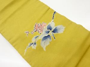 手織り紬手描き花葉模様名古屋帯